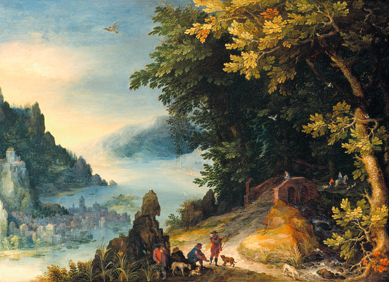 Weite Flusslandschaft mit rastenden Wanderern from Jan Brueghel d. Ä.