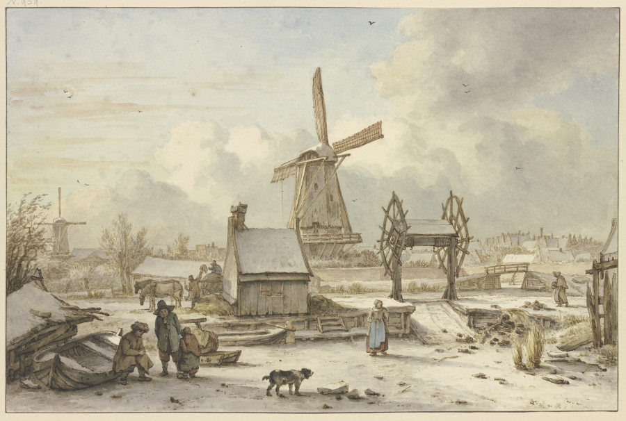 Winterlandschaft mit Schiffhebewerk und Windmühle from Jan Hulswit