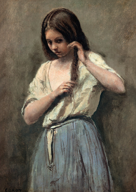 Junges Mädchen beim Kämmen seines Haares from Jean-Babtiste-Camille Corot