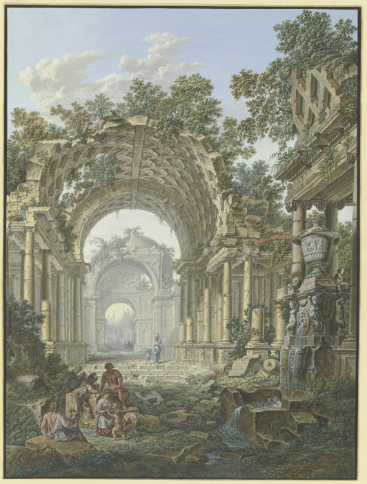 Römische Ruinen, rechts ein Brunnen, mit Staffage from Jean François Gout