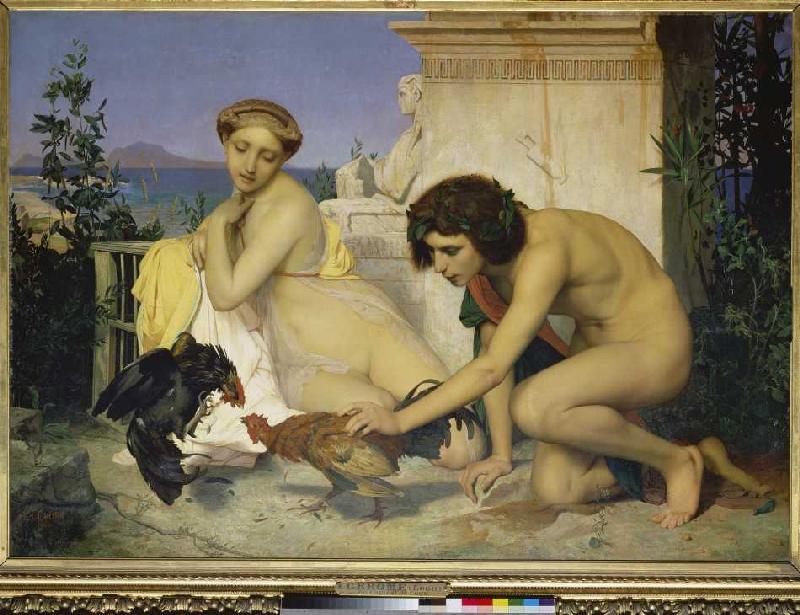 Junges griechisches Paar und kämpfende Hähne from Jean-Léon Gérome