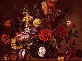 Blumenstrauss in einer Glasvase auf einem Holztisch. from Jean Michel Picard