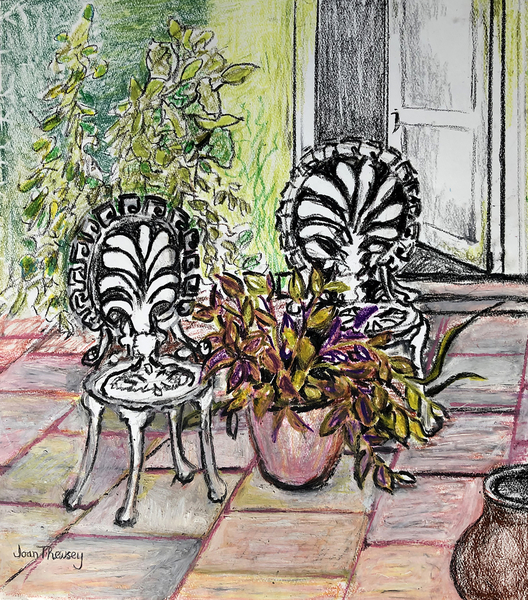 Chairs on the Terrace, with pots from Joan  Thewsey