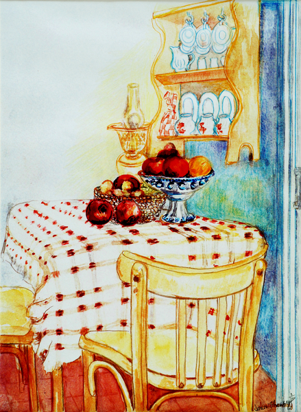 Cottage Kitchen Table with Apples from Joan  Thewsey