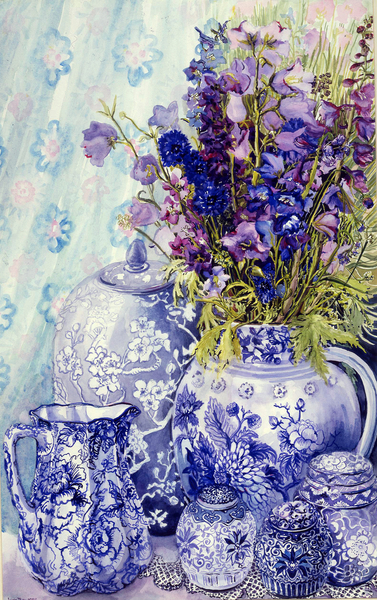 Delphiniums with Antique Blue Pots from Joan  Thewsey