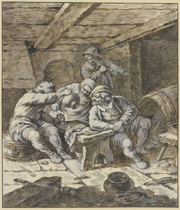 Drei zechende Bauern und eine Bäerin an einer Bank from Johann Albrecht Dietzsch
