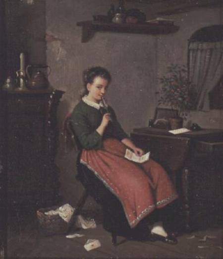 Young girl writing a love letter from Johann Georg Meyer von Bremen