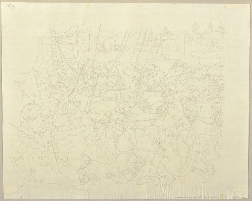 Die Schlacht des heiligen Efeso gegen die Ungläubigen von Sardinien, nach einem Fresko im Camposanto from Johann Ramboux