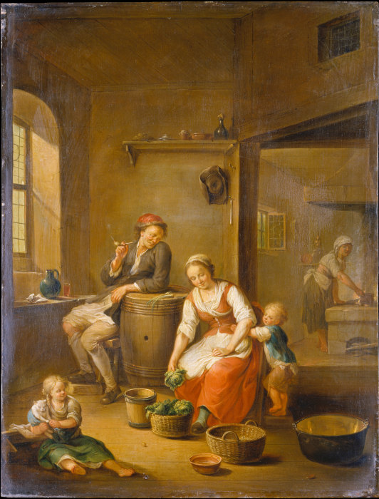 Eine Bauernfamilie in häuslicher Beschäftigung from Johann Andreas Herrlein
