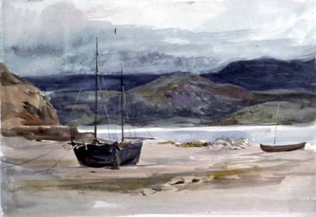 Hilly coast scene with boats from John Absolon