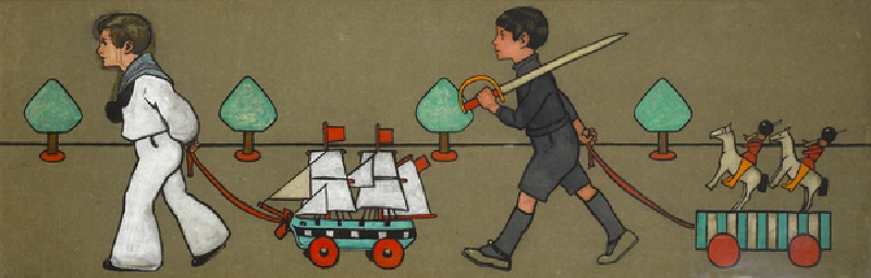 Original Design for Parade of Children with Toys Frieze, c.1900 (gouache on brown paper) from John Hassall