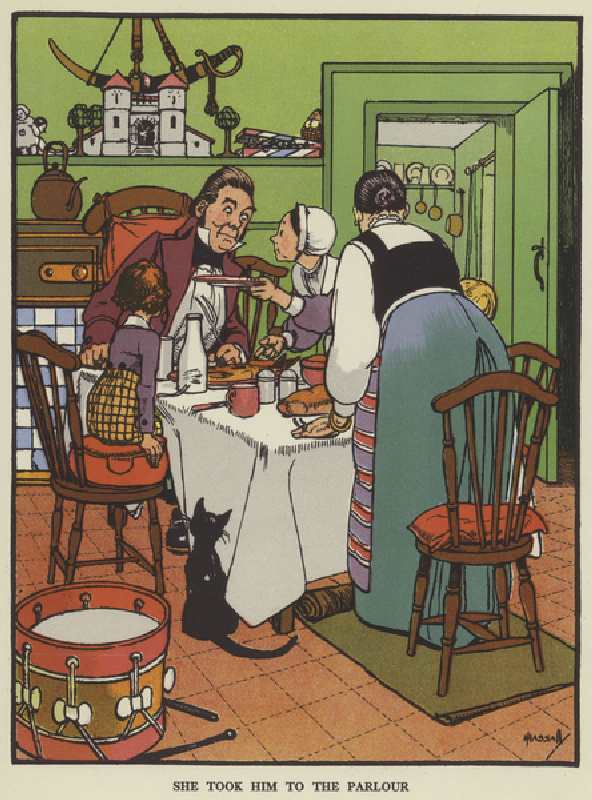 She took him to the parlour (colour litho) from John Hassall