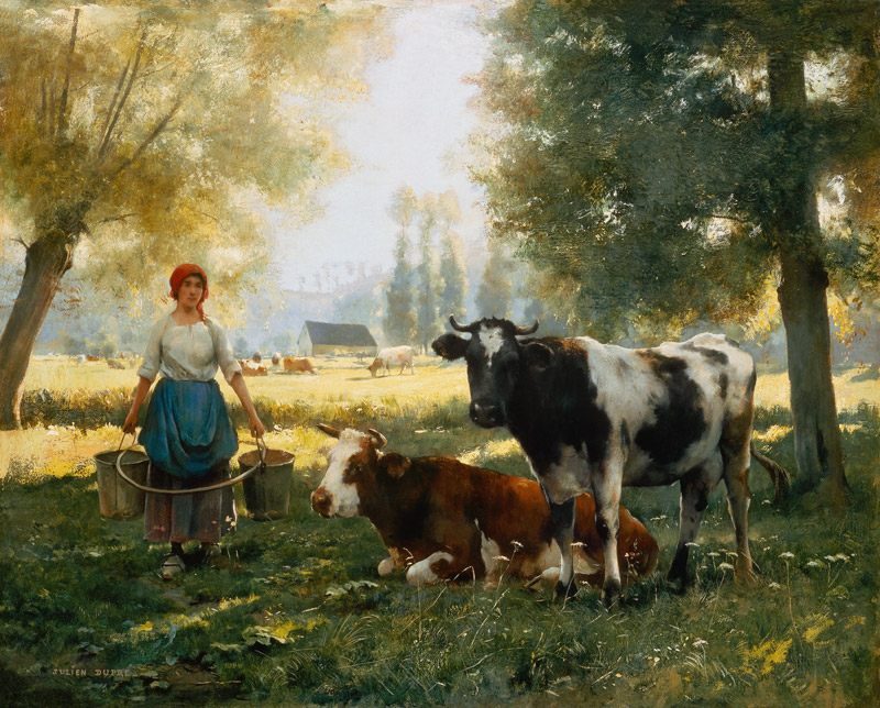Melkmädchen mit seinen Kühen from Julien Dupré