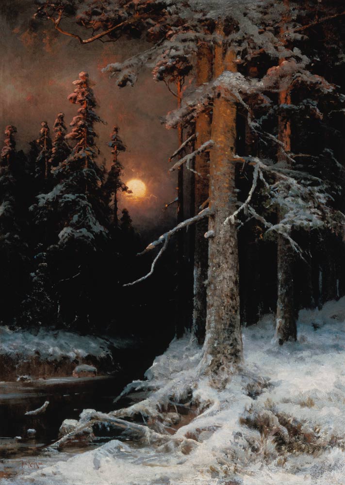 Winterliche Waldlandschaft mit Vollmond. from Julius Sergius von Klever