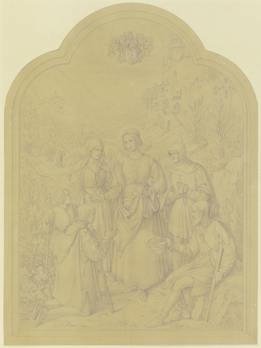 Hauptbild eines Altärchens: Die Heilige Elisabeth, wie sie Brot unter die Armen verteilt from Karl Ballenberger