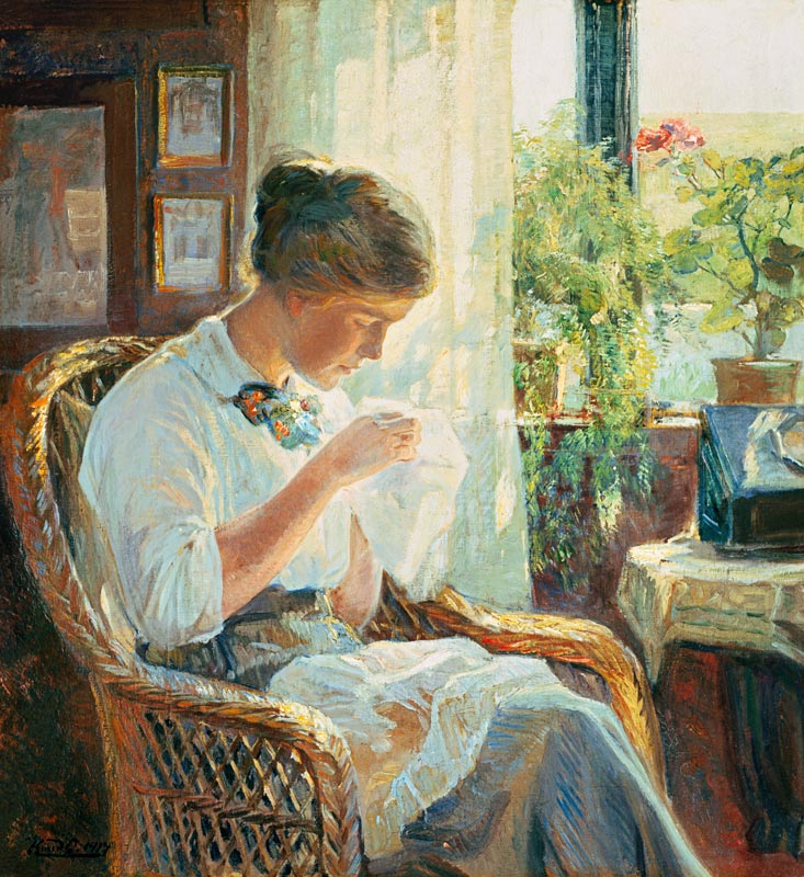 Nähende junge Frau am Fenster from Knud Erik Larsen
