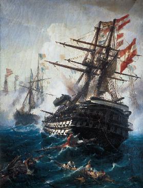 Das Linienschiff Kaiser in der Seeschlacht von Lissa.