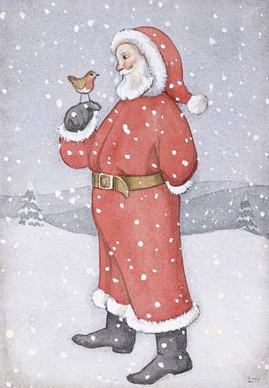 Father Christmas and a Robin (w/c on paper)  from Lavinia  Hamer