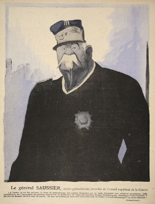 General Saussieur, former Generalissimo, member of War Counil, illustration from Lassiette au Beurre from Leal de Camara