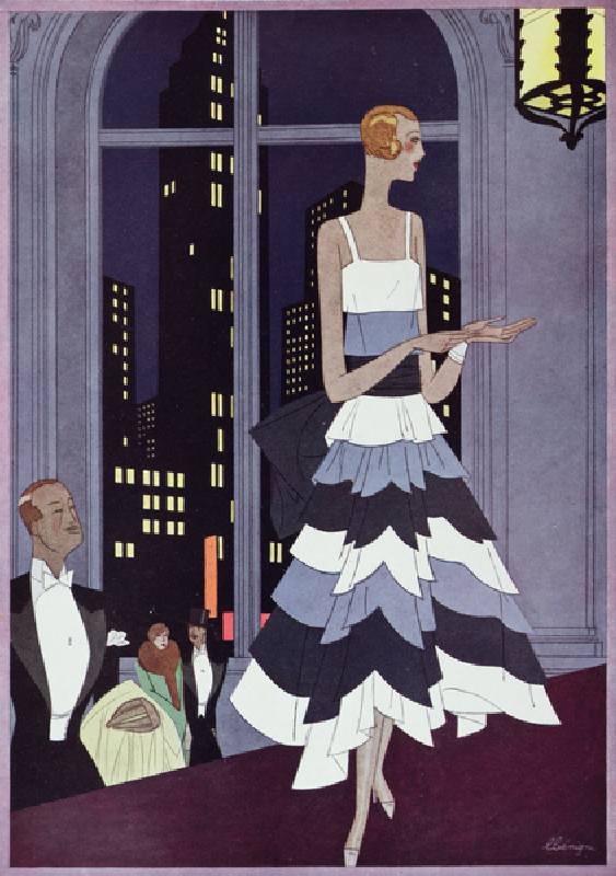 Under the Eyes of New York Skyscrapers, fashion plate form Femina magazine, December 1928 (colour li from Leon Benigni