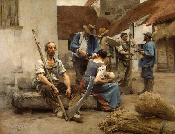 The Harvesters' Pay, after the original of 1882 (colour litho) from Leon Lhermitte