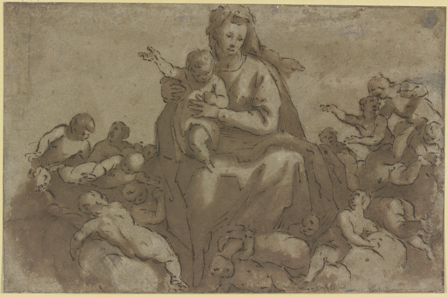 Madonna mit Kind in Wolken, von Engeln umgeben from Leonardo Corona