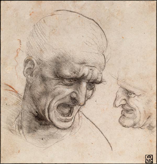 Study of Two Warriors' Heads for the Battle of Anghiari from Leonardo da Vinci