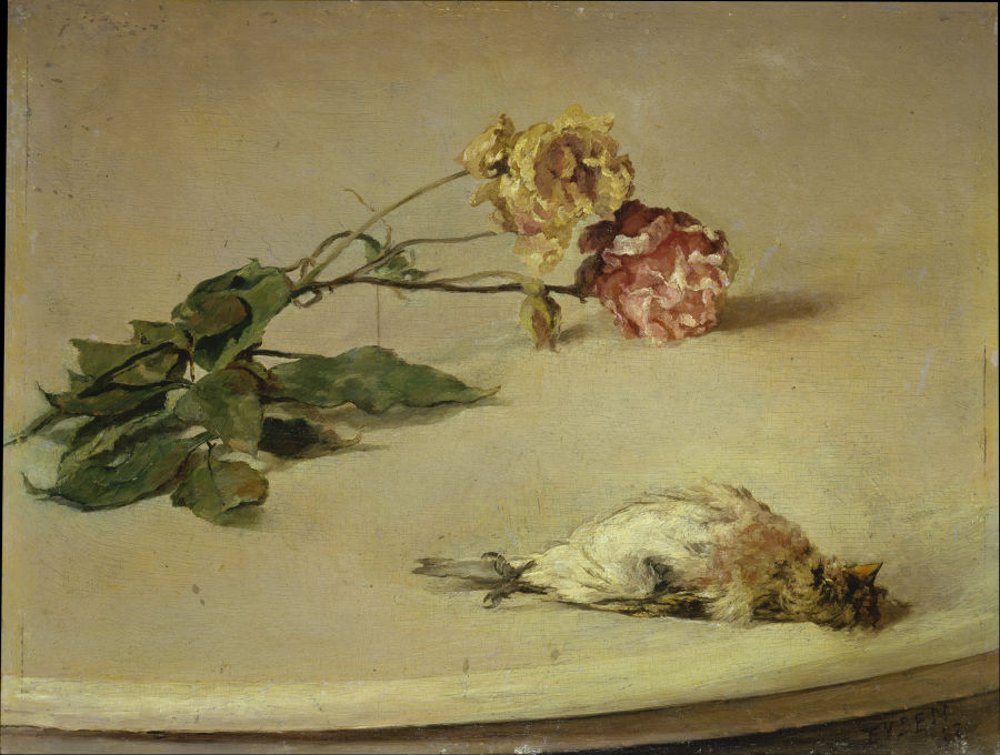 Toter Vogel und zwei Rosen auf einer Tischplatte from Louis Eysen
