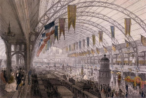 Interior view of the Palais de l'Industrie at the Exposition Universelle in 1855 (colour litho) from Louis Jules Arnout