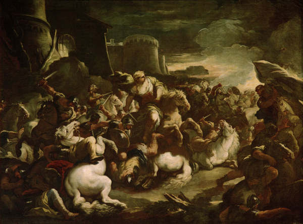 Semiramis in battle / Giordano painting from Luca Giordano