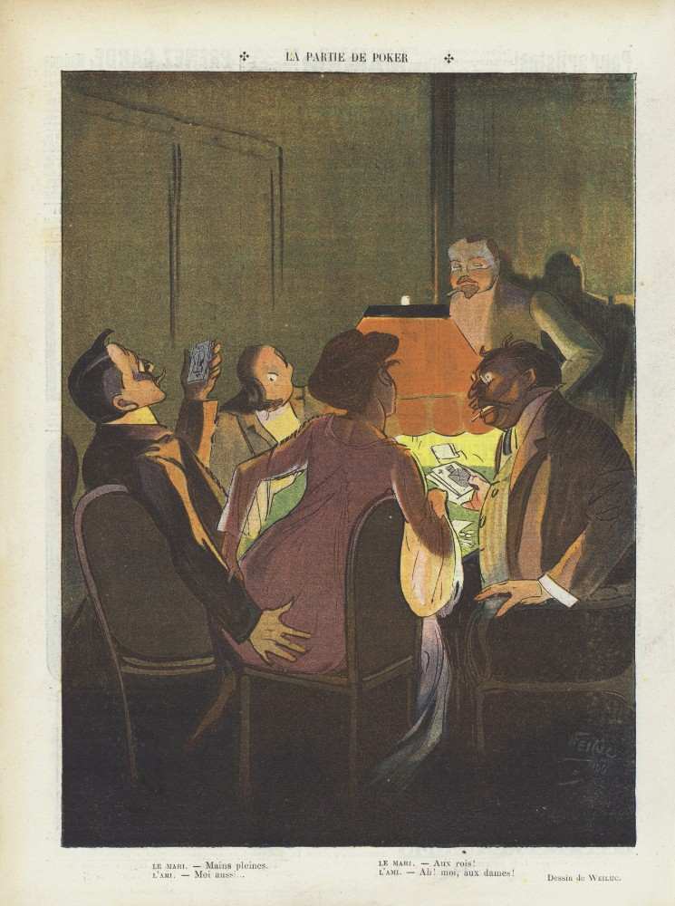 The poker game. Illustration for Le Rire from Lucien Henri Weiluc