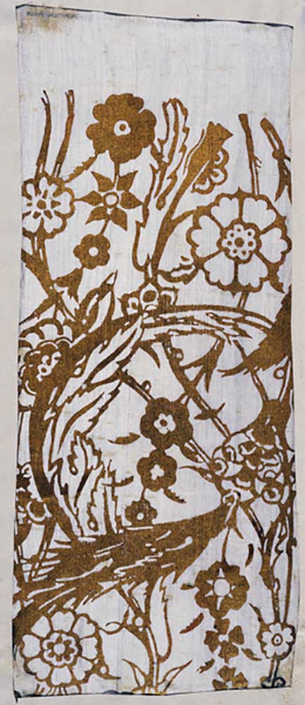 Weißer Stoff mit Blumendekor in Gold gedruckt, nach 1910 from Mariano Fortuny y Madrazo