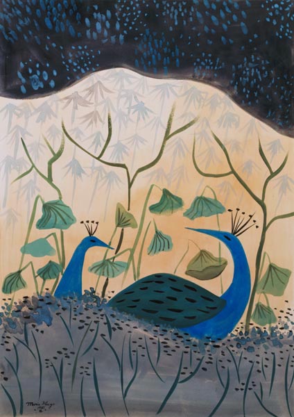 Paons Or et Argent, 1985 (gouache on paper)  from Marie  Hugo