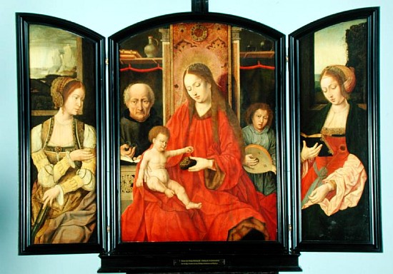 The Holy Family with St. Catherine and St. Barbara, triptych from Master of the Holy Blood