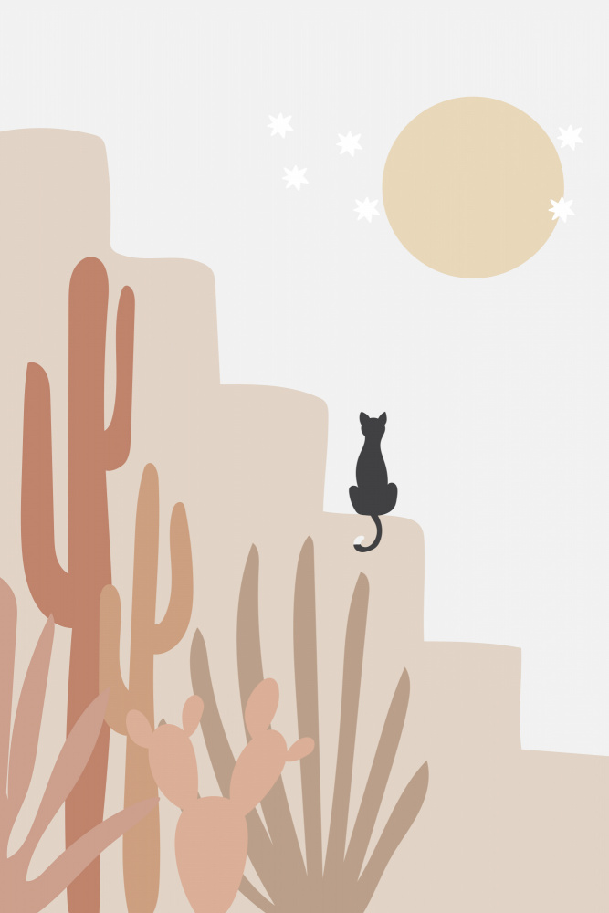 Katze mit Kaktus from Melloi Art Prints