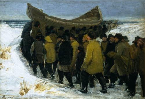 Dänische Fischer bringen ihr Boot im Winter zu Wasser from Michael Peter Ancher