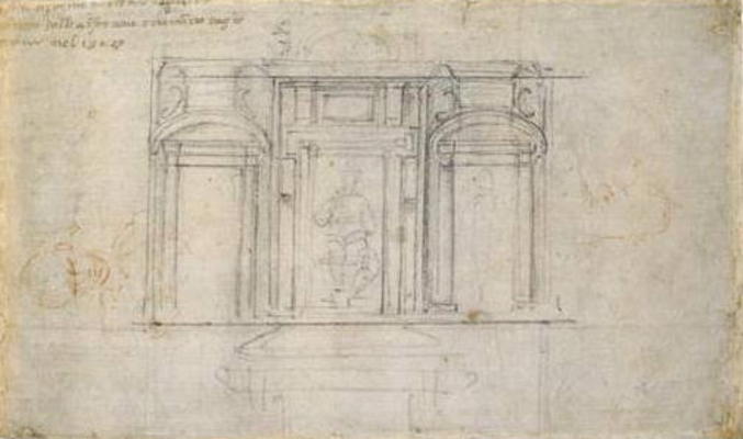 Study of the Upper Level of the Medici Tomb, c.1520 (black & red chalk on paper) from Michelangelo (Buonarroti)