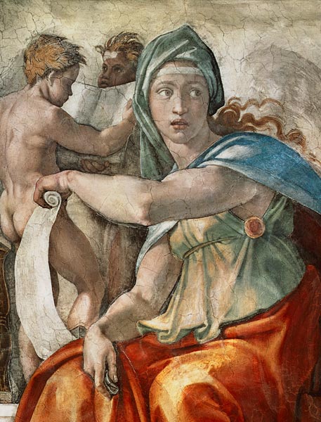 Deckengemälde der Sixtinischen Kapelle: Die Delphische Sybille from Michelangelo (Buonarroti)