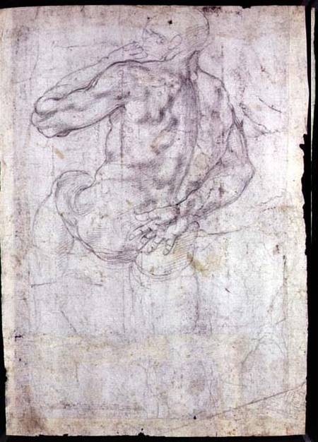 Drawing of a male standing figure (chalk on paper) from Michelangelo (Buonarroti)