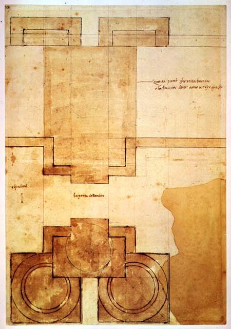 Plan of the drum of the cupola of the Church of St. Peter's Basilica (pen & ink on paper) from Michelangelo (Buonarroti)