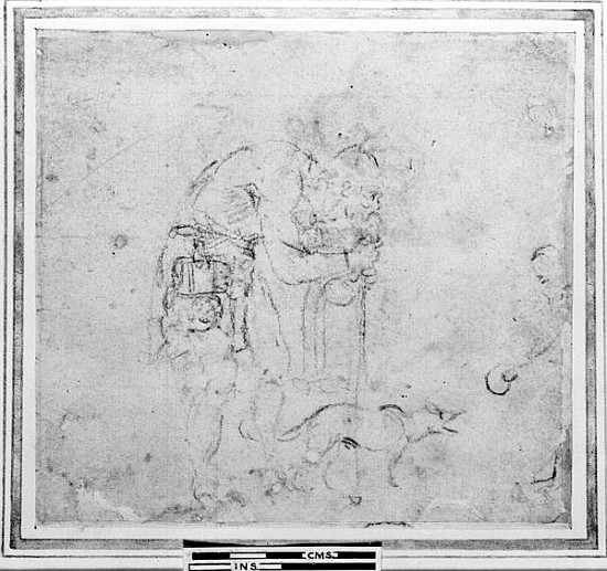 Sketch with a figure and a dog from Michelangelo (Buonarroti)