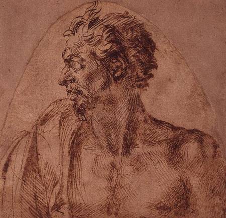 Study of Head and Shoulders (ink) Inv.1895/1/15/495/ Recto (W.2) from Michelangelo (Buonarroti)