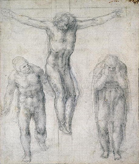 Study of a Crucified Christ and two figures, c.1560 from Michelangelo (Buonarroti)
