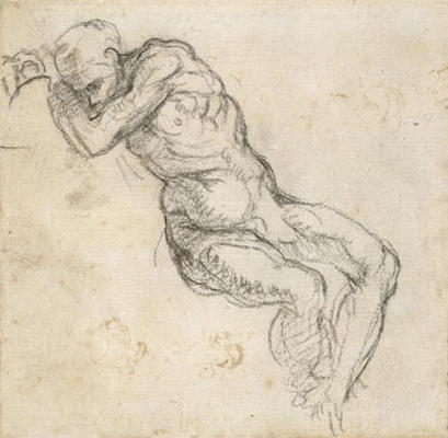 Study of a male nude, c.1511 (pen & black chalk on paper) from Michelangelo (Buonarroti)