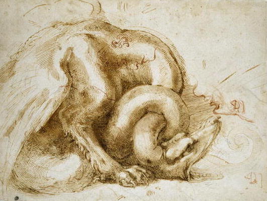 Study of a Winged Monster, c.1525 (red & black chalk on paper) from Michelangelo (Buonarroti)