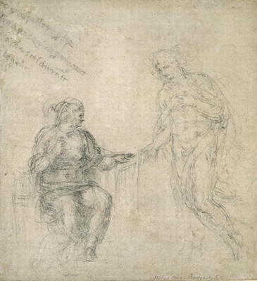 Study of the Annunciation, c.1560 (black chalk on paper) from Michelangelo (Buonarroti)