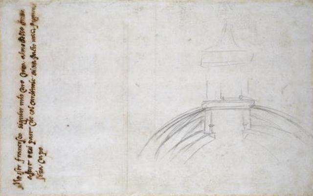 Study of the Lantern for St. Peter's, 1557 (black chalk, pen & ink on paper) from Michelangelo (Buonarroti)