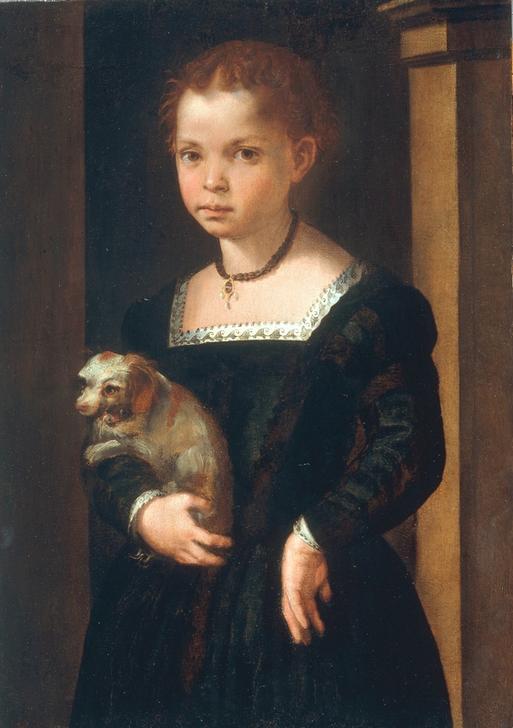 Portrait of a little girl with a dog from Michele di Ridolfo del Ghirlandaio