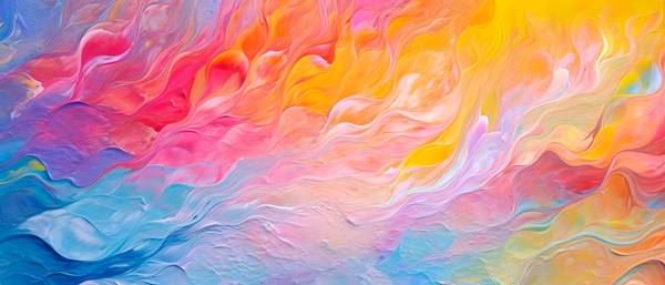 Abstraktes Gemälde mit leuchtenden Farben, abstrakter Acrylkunstwerk im Stil fließender Pinselstrich from Miro May