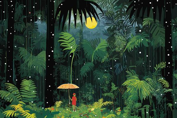 Mädchen mit Schirm im Wald beim Vollmond. Traumhafte Landschaft. Verträumtes Mädchen from Miro May